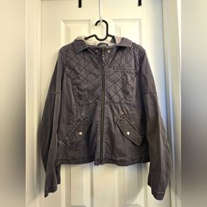 Express Women's Hoodie Jacket Size S Black & Gray Hood Lined Full Zip Casual